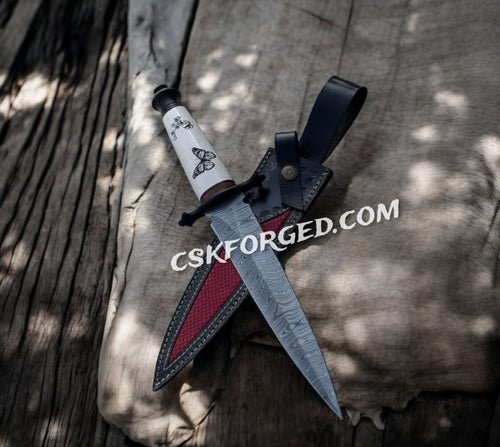 Bone Shaker Damascus Sword– Hand-Forged Biker’s Battle Black Chrome Accent