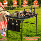 35.43x23.62x26in Foldable Camping Table Collapsible Picnic Aluminum Alloy Grill Stand 66LBS Max Load Height Adjustable BBQ Table with Adjustable Heigh