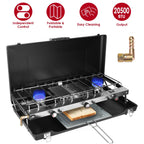 3 Burner Camping Stove 20000 BTU Portable Foldable Propane Stove With Toast Tray Windshield Portable Handle Outdoor Cooking Gas Stove For RV Camping B