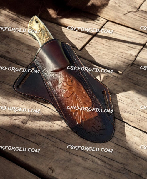 Antler Hunting Knife Custom Engraved Belt Sheath Gift For Men