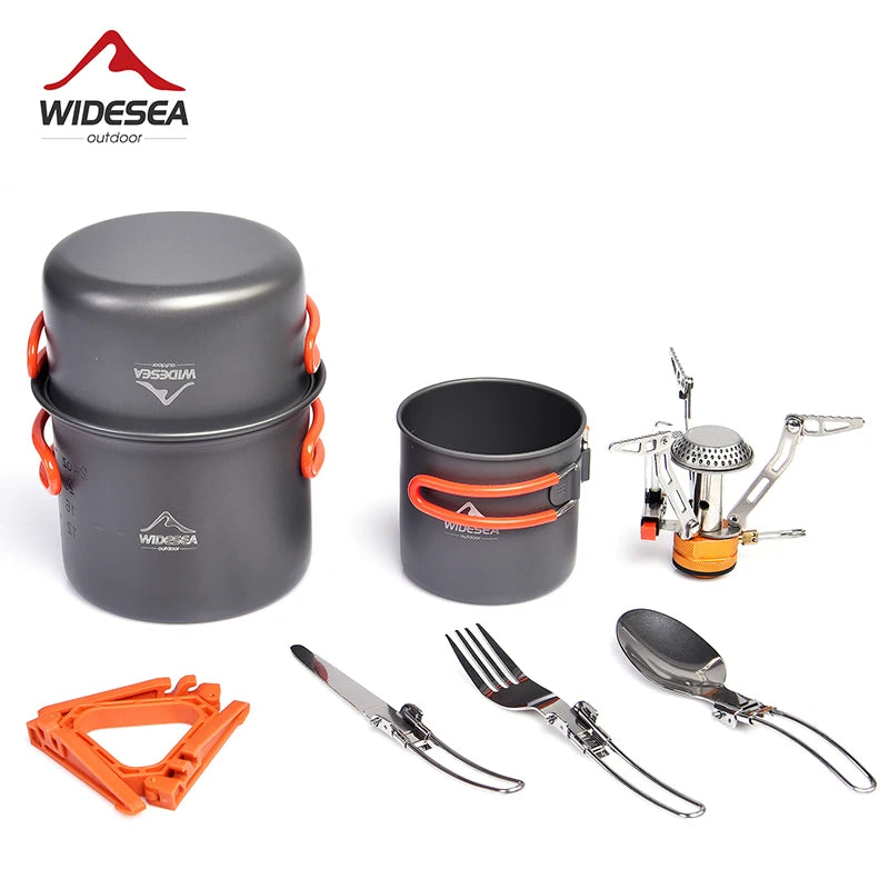 Widesea Camping Cookware Set Portable Tableware with Stove and Utensils