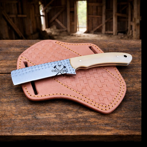 Cowboy Knife Rasp Steel Blade Bone Handle with Pancake Sheath