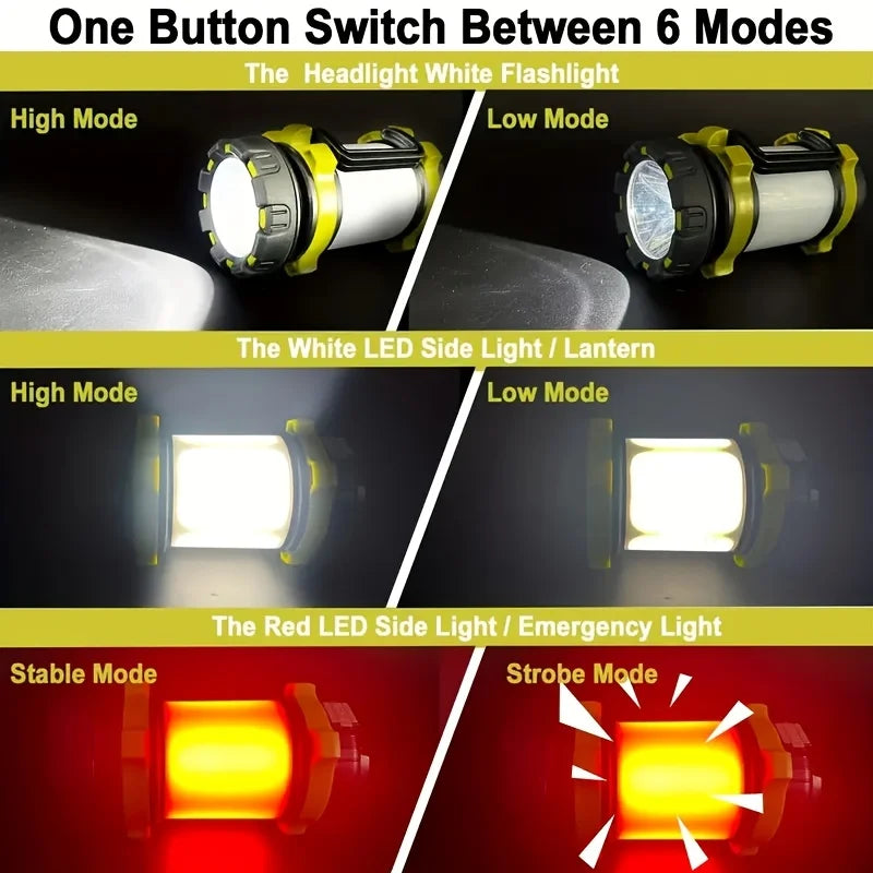 Rechargeable 1000-lumen LED camping light with multiple modes and built-in power bank.