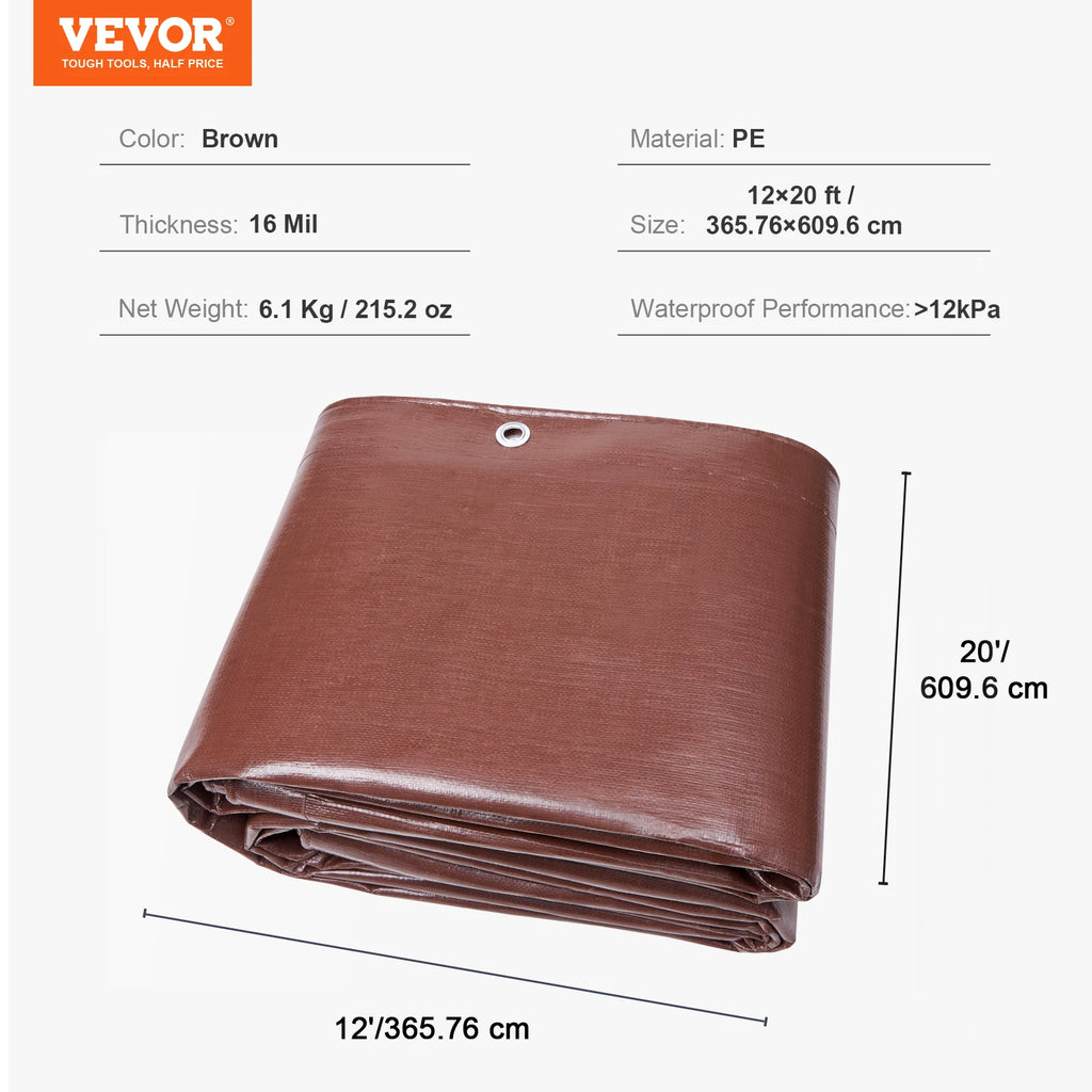 Heavy Duty Waterproof Tarp Tear-Proof Poly Tarpaulin with Grommets