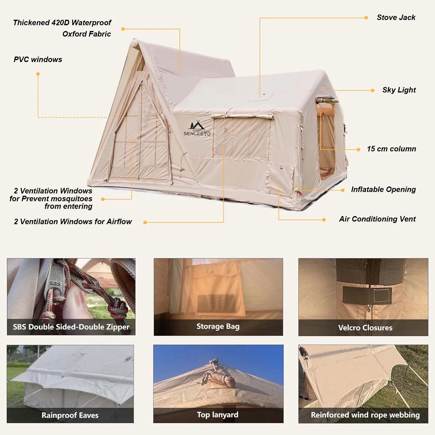 Large Inflatable Cabin Tent 8–10 Person Instant Setup All Season Waterproof