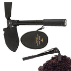 Mini folding survival shovel made of lightweight steel with carry bag for outdoor use