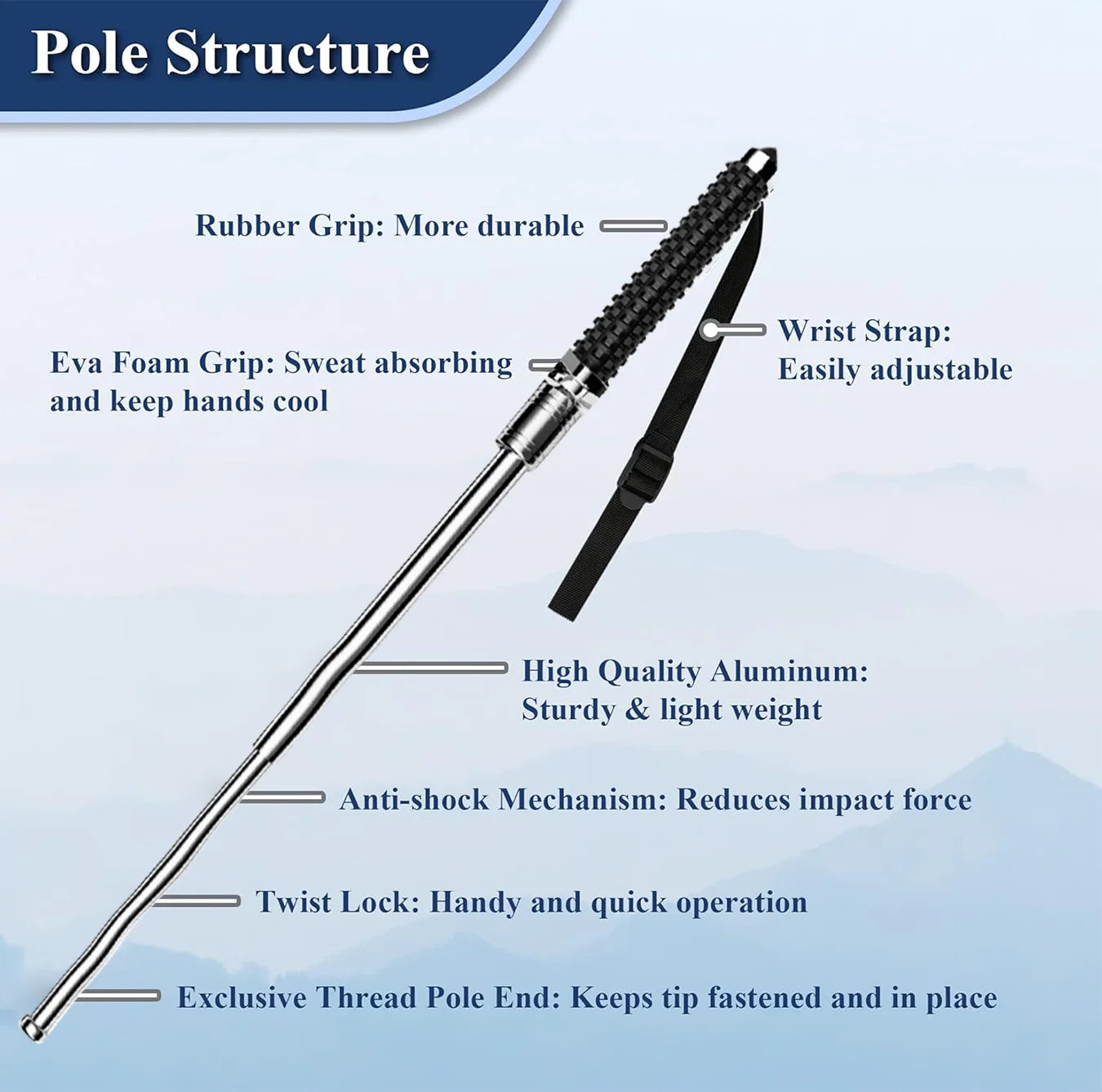 Multi-Functional Ultralight Trekking Pole Adjustable Foldable Hiking Pole