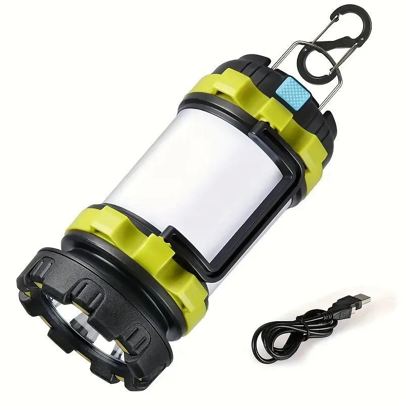 Rechargeable 1000-lumen LED camping light with multiple modes and built-in power bank.