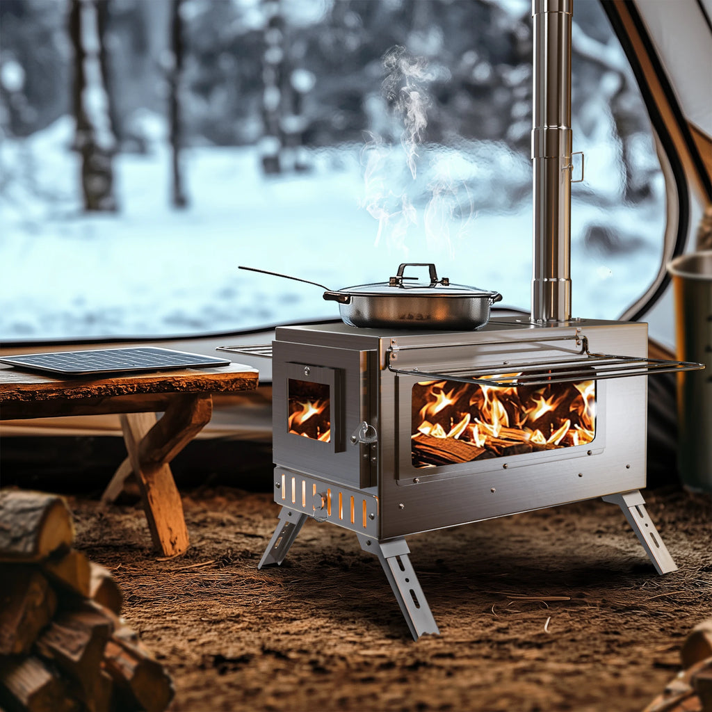 Portable Camping Wood Stove Stainless Steel Hot Tent Stove with Chimney Pipes