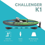 Inflatable deluxe kayak with paddle, high-output pump, and adjustable seat made from durable PVC