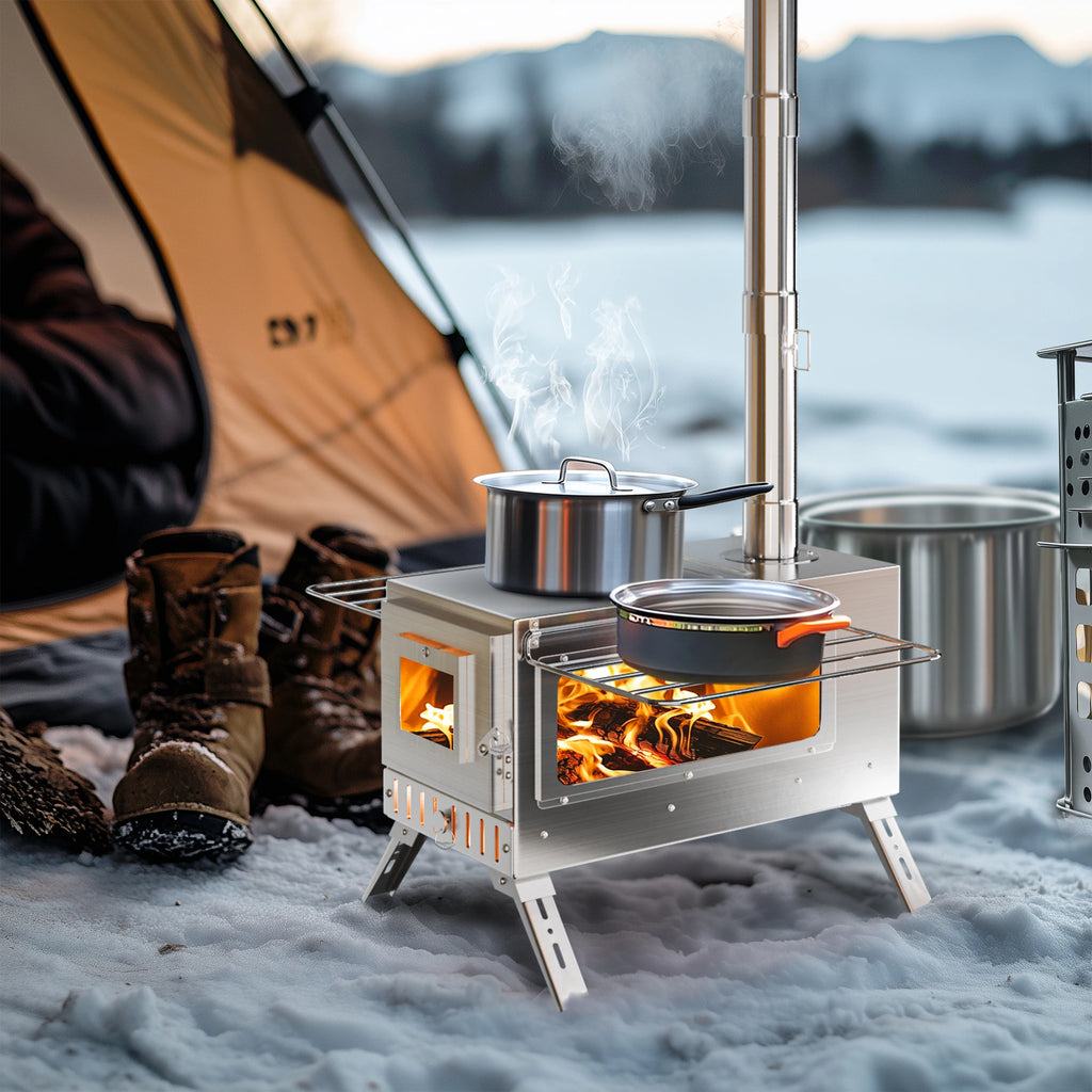 Portable Camping Wood Stove Stainless Steel Hot Tent Stove with Chimney Pipes