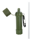 Personal survival water filter with straw for emergency outdoor drinking.