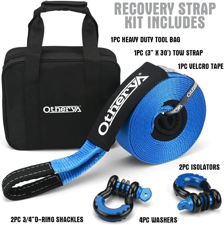 Heavy-Duty Tow Strap 3 in x 30 ft 35,000 lb with D-Ring Shackles