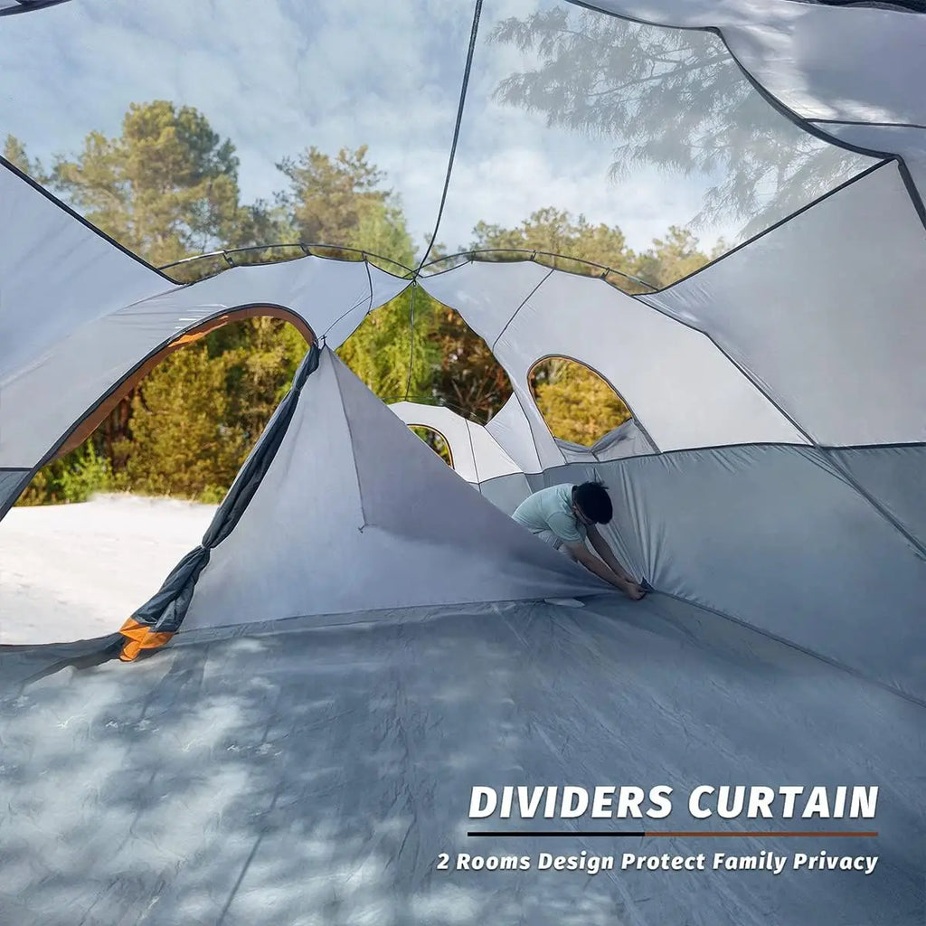 10-Person Family Camping Tent Easy Setup Waterproof 2 Rooms