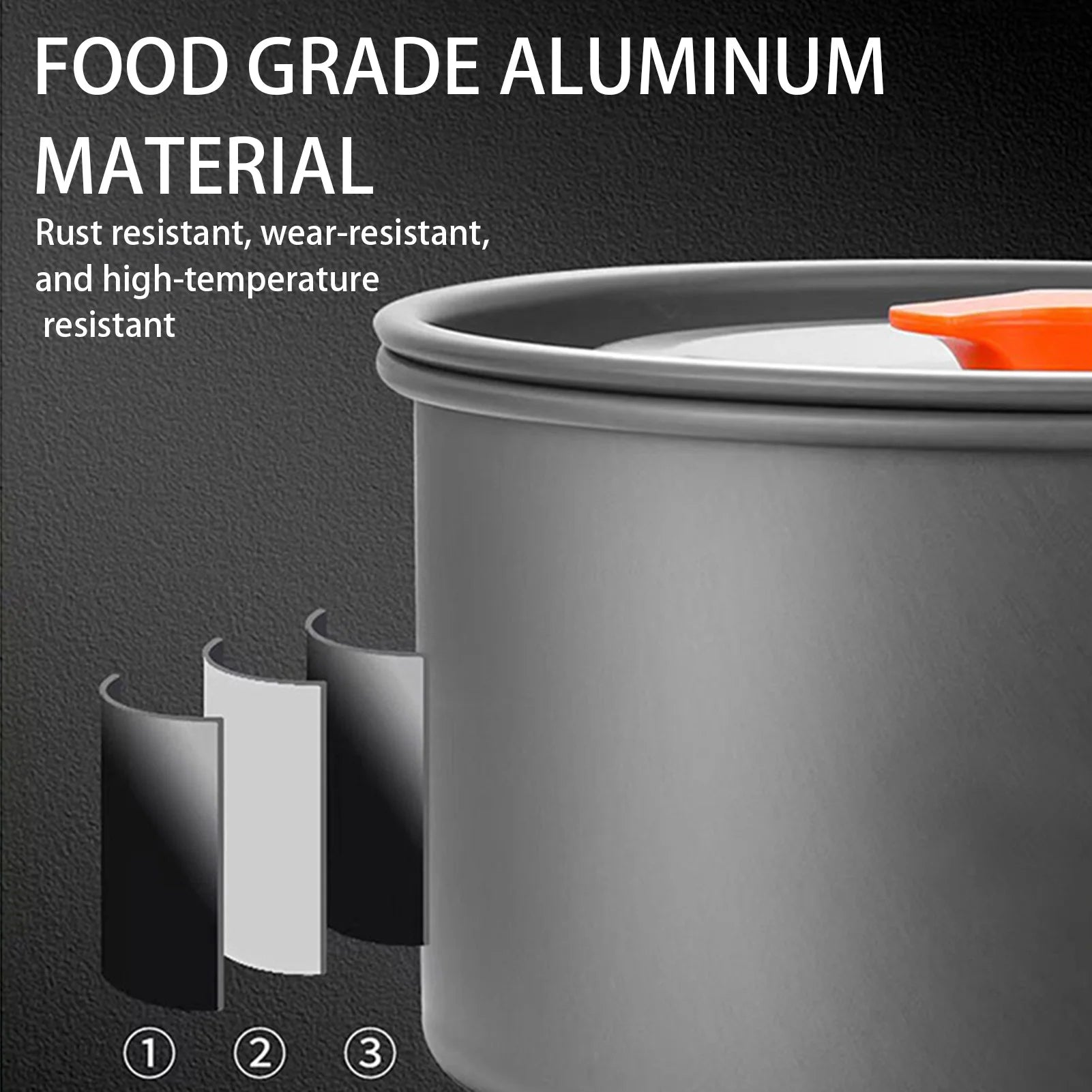 3-Piece Camping Cookware Set Non-Stick Aluminum Pot Pan Kettle