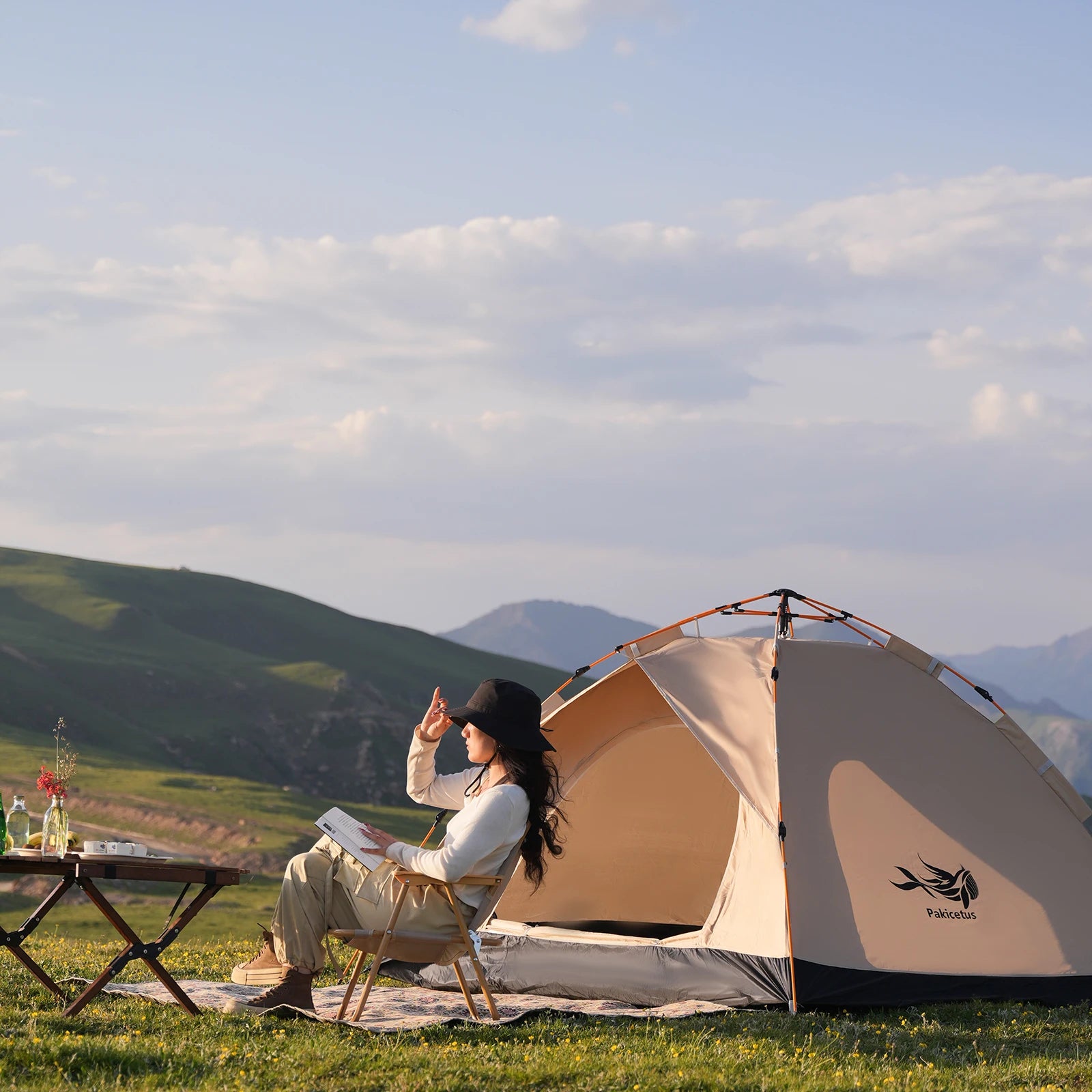 PAKICETUS 2-4 Person Automatic Pop Up Camping Tent, Instant Quick Setup Portable Windproof Tent, Lightweight Backpacking Shelter for Outdoor Travel Hiking Picnic