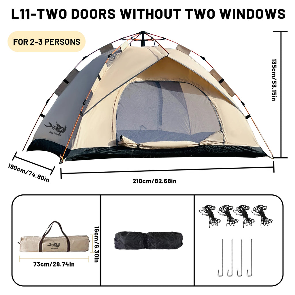 PAKICETUS 2-4 Person Automatic Pop Up Camping Tent, Instant Quick Setup Portable Windproof Tent, Lightweight Backpacking Shelter for Outdoor Travel Hiking Picnic
