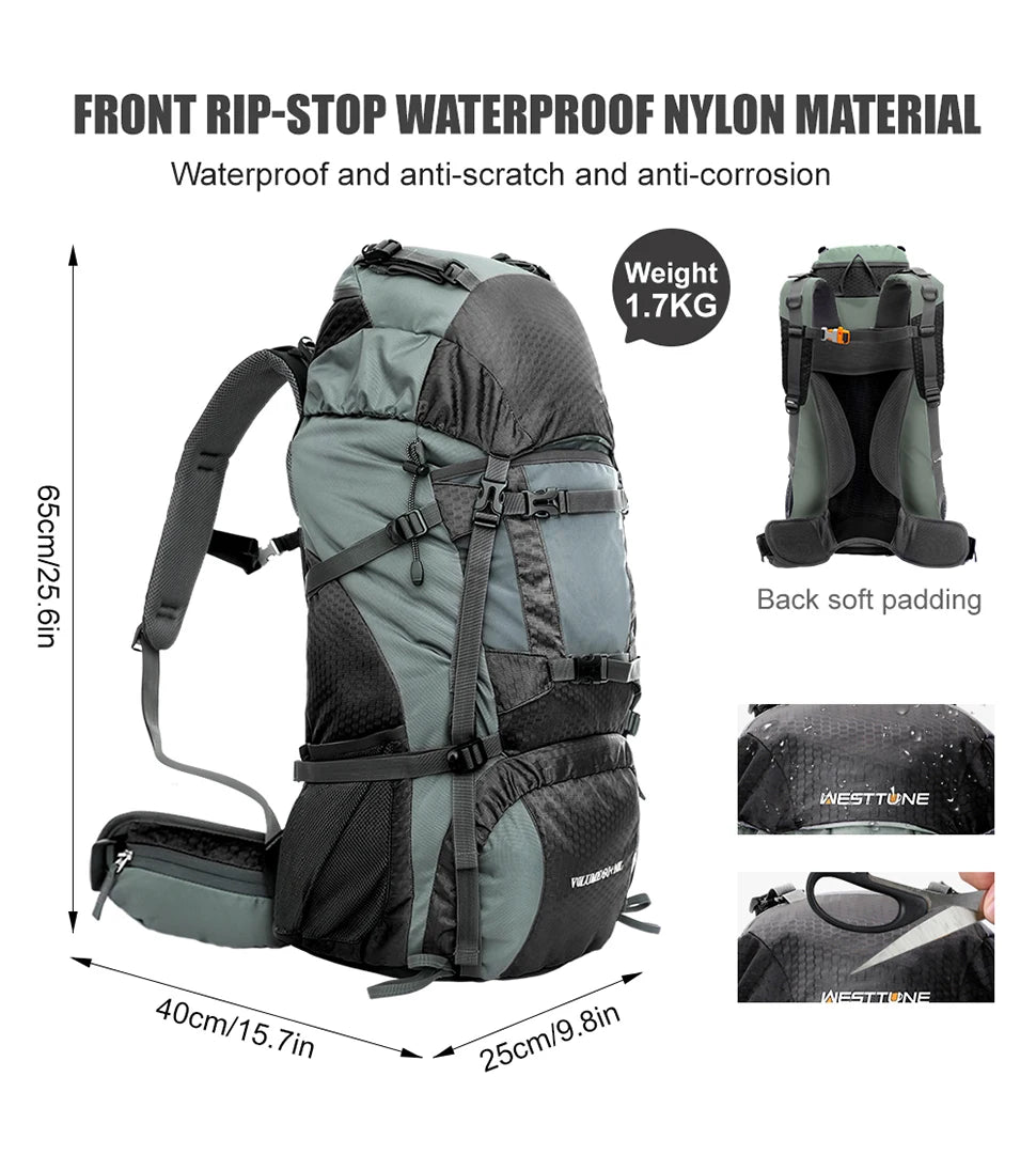 Hiking Backpack with Rain Cover 60 L