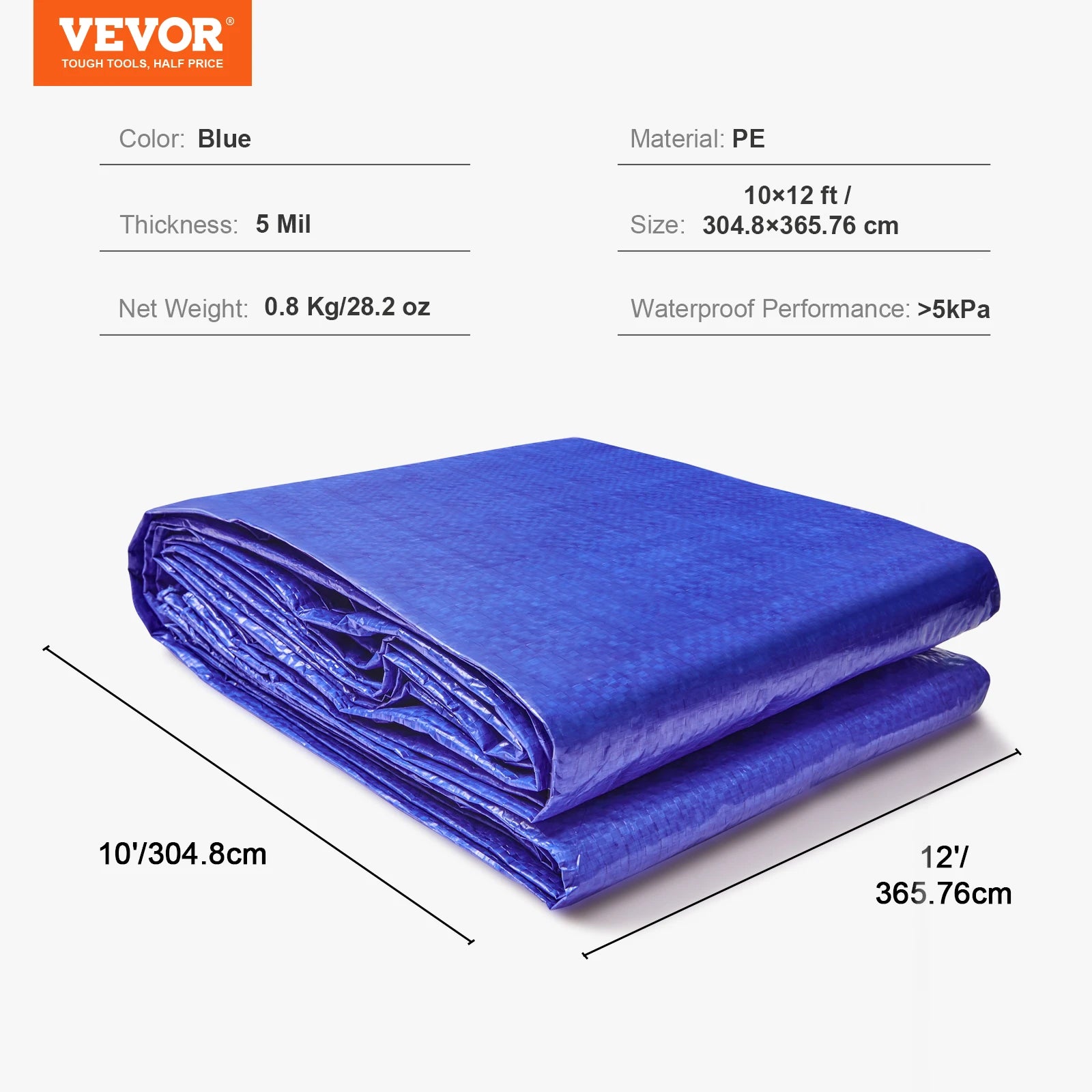Heavy Duty Waterproof Tarp Tear-Proof Poly Tarpaulin with Grommets