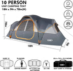 10-Person Family Camping Tent Easy Setup Waterproof 2 Rooms