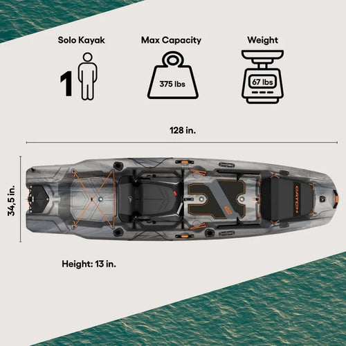 Catch Mode 110 premium fishing kayak with lawn chair seat, 10.5 ft design for anglers.