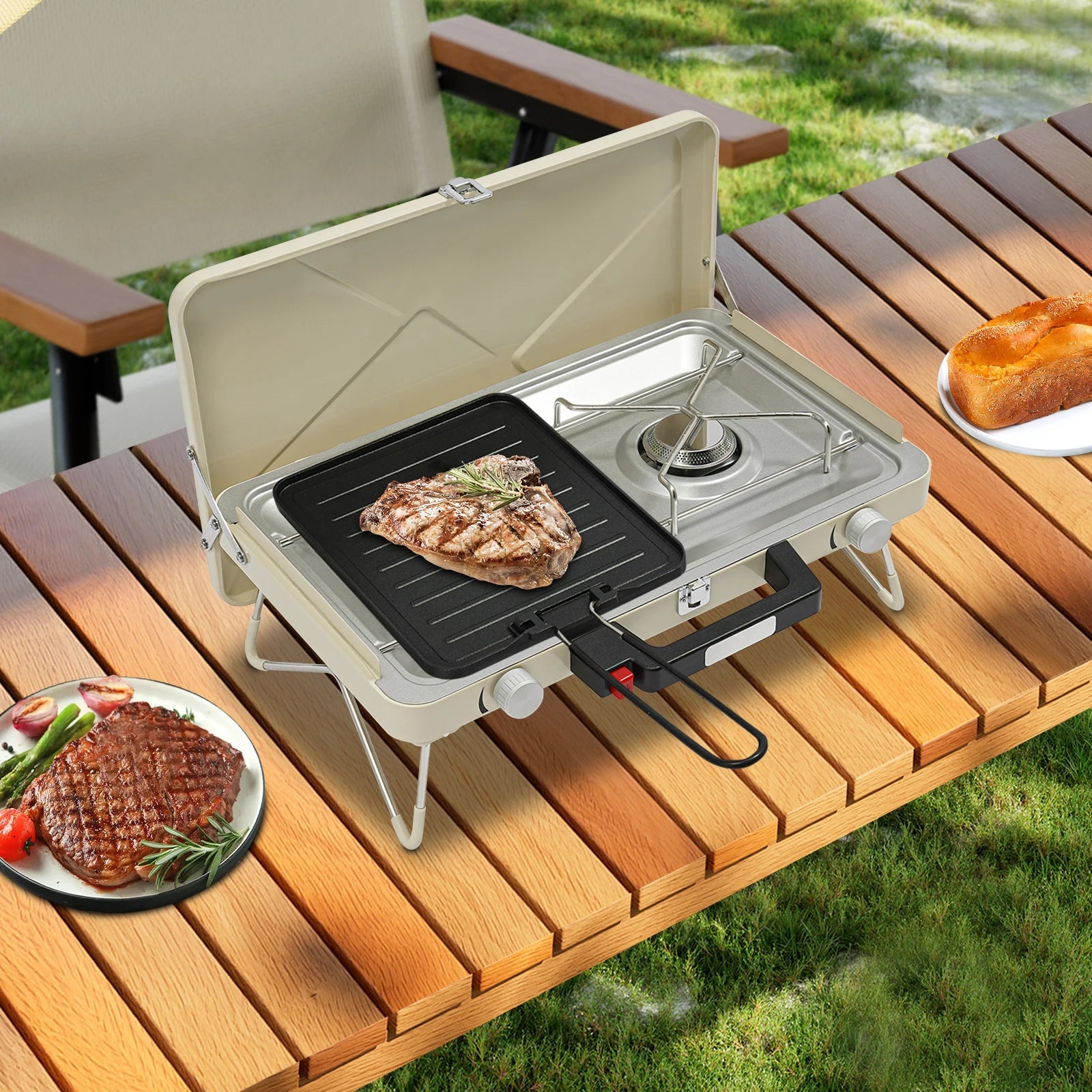 Dual Burner Camping Stove 2x3500W Foldable Gas Stove with Ignition