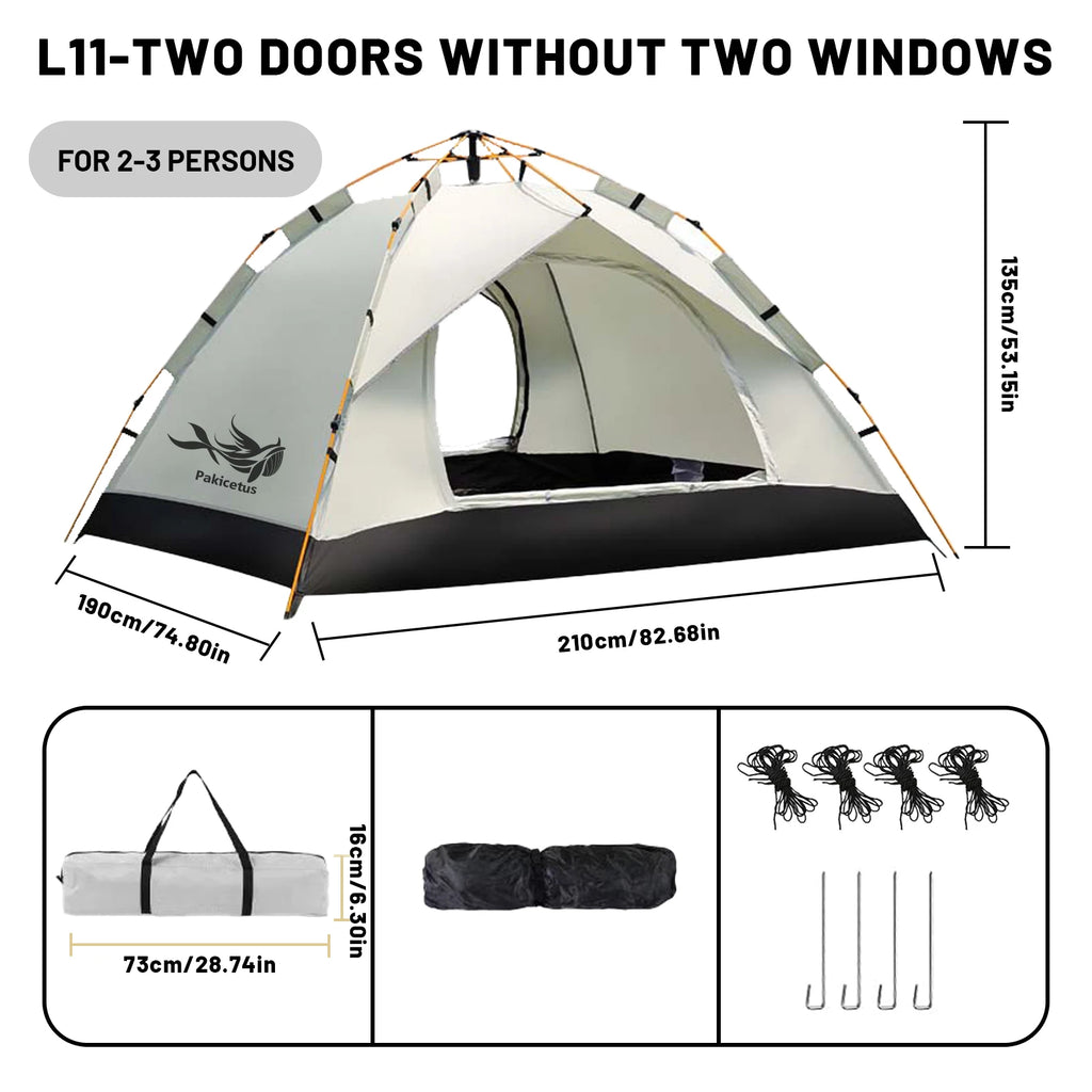 PAKICETUS 2-4 Person Automatic Pop Up Camping Tent, Instant Quick Setup Portable Windproof Tent, Lightweight Backpacking Shelter for Outdoor Travel Hiking Picnic