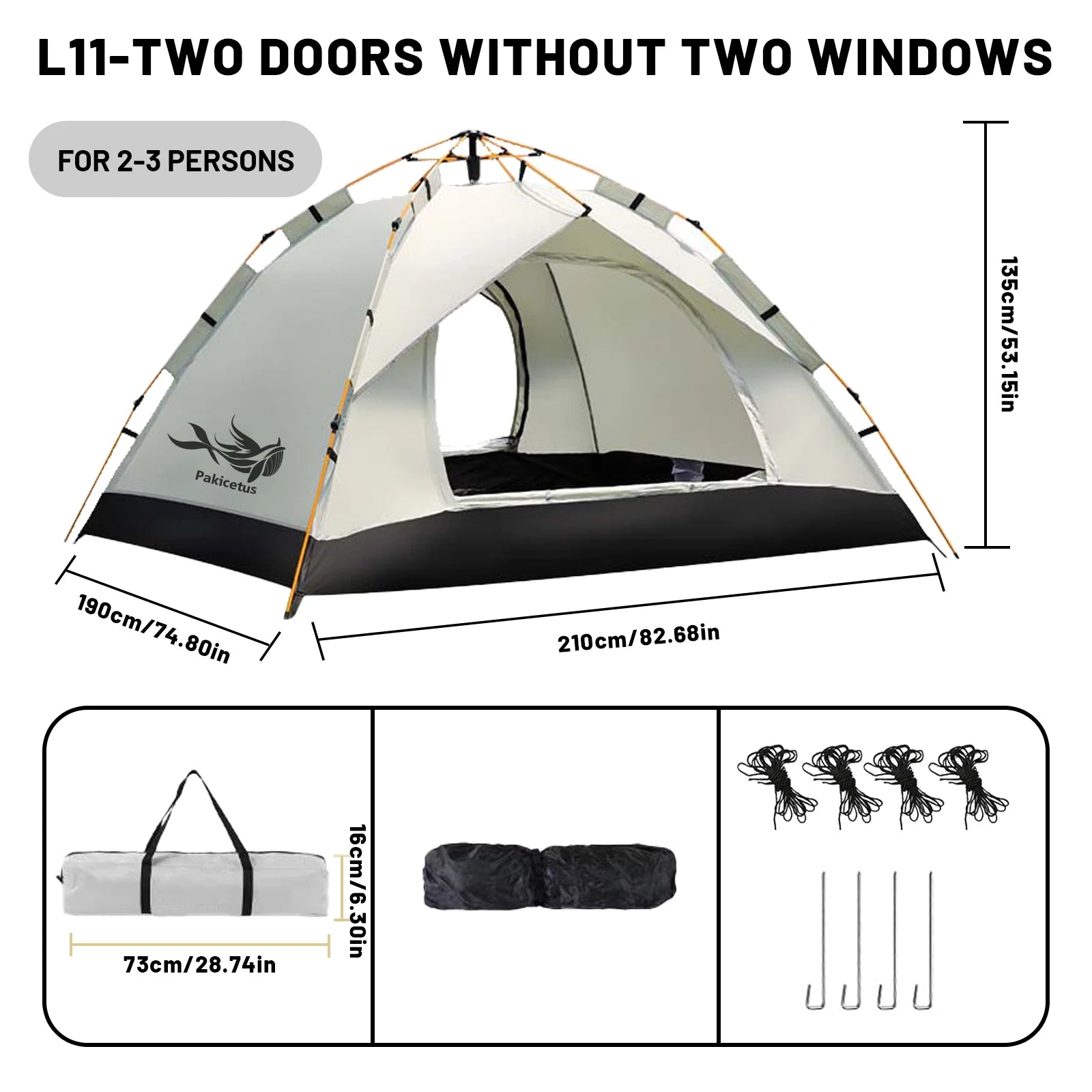PAKICETUS 2-4 Person Automatic Pop Up Camping Tent, Instant Quick Setup Portable Windproof Tent, Lightweight Backpacking Shelter for Outdoor Travel Hiking Picnic
