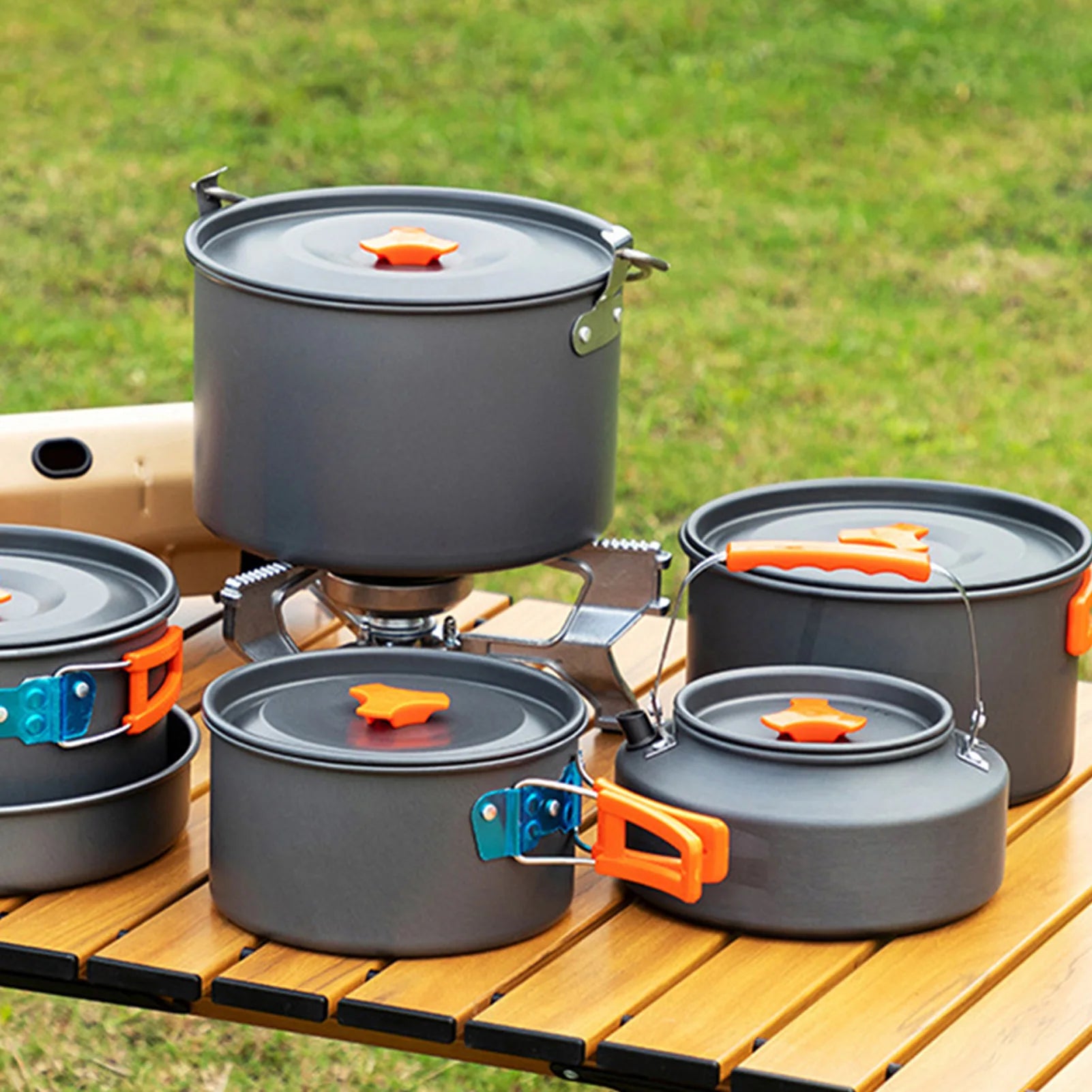 3-Piece Camping Cookware Set Non-Stick Aluminum Pot Pan Kettle