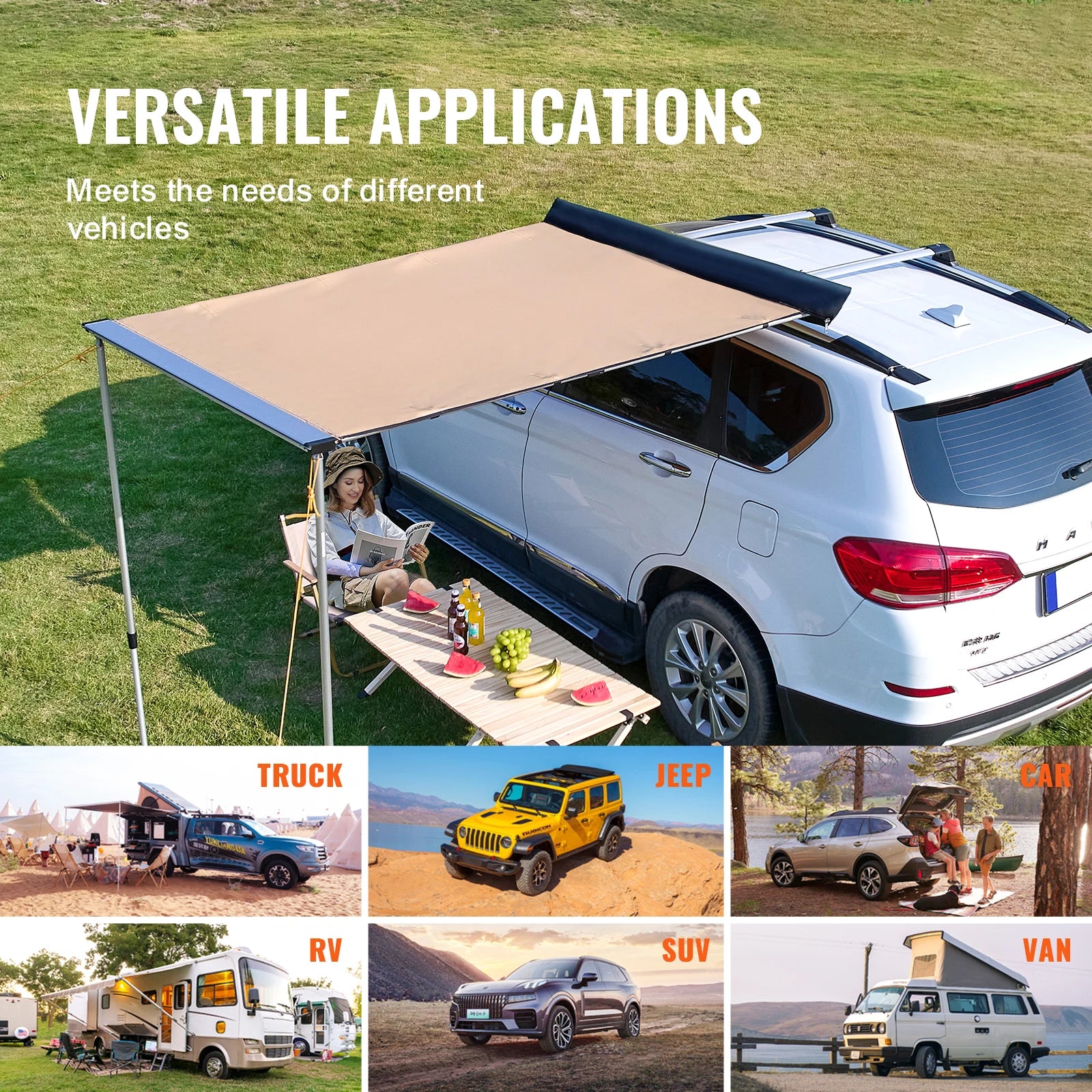 VEVOR Retractable Vehicle Awning Car Side Awning with Storage Bag