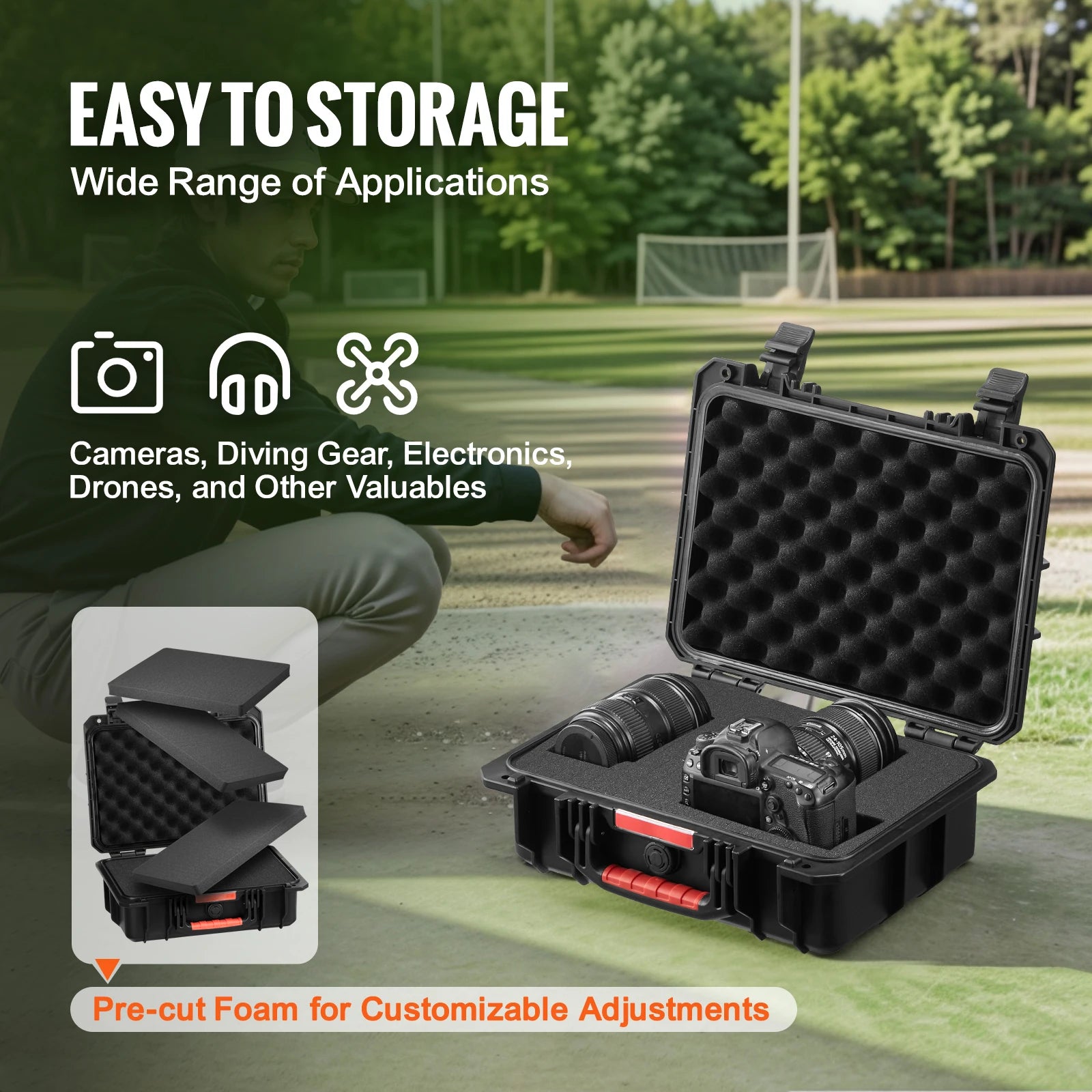 VEVOR IP67 weatherproof hard case with pre-cut foam for protective travel and storage