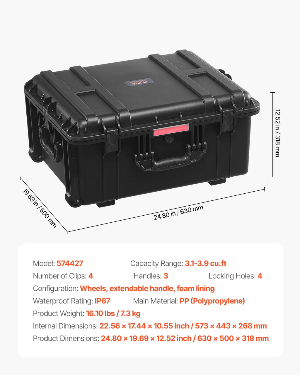 VEVOR IP67 weatherproof hard case with pre-cut foam for protective travel and storage