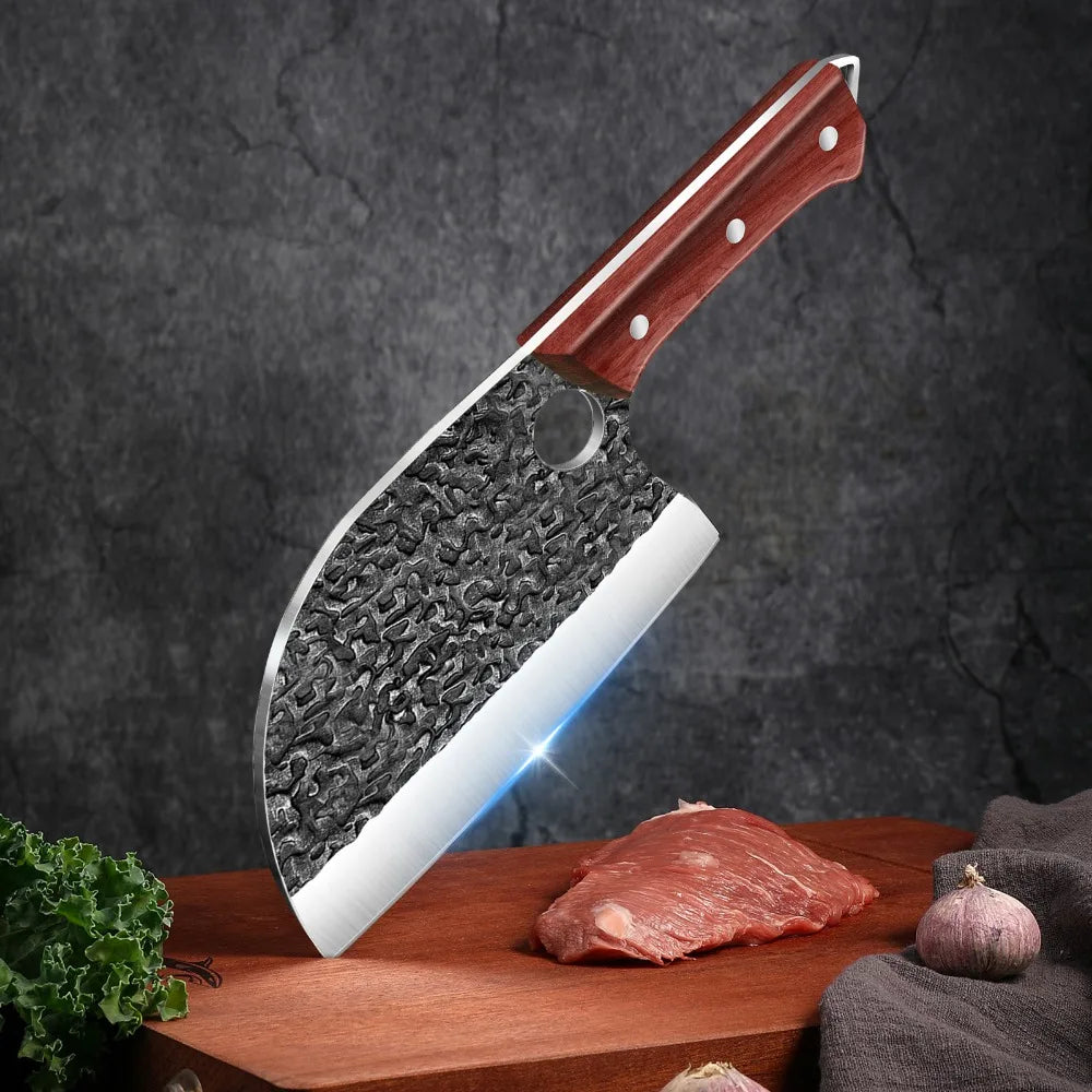 Hand-Forged Stainless Steel Chef Knife Cleaver with Sheath