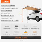 Retractable Vehicle Awning Car Side Awning with Storage Bag