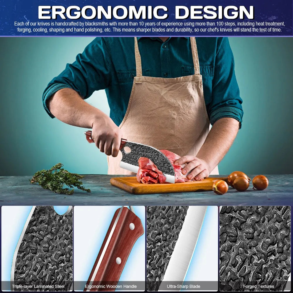 Hand-Forged Stainless Steel Chef Knife Cleaver with Sheath