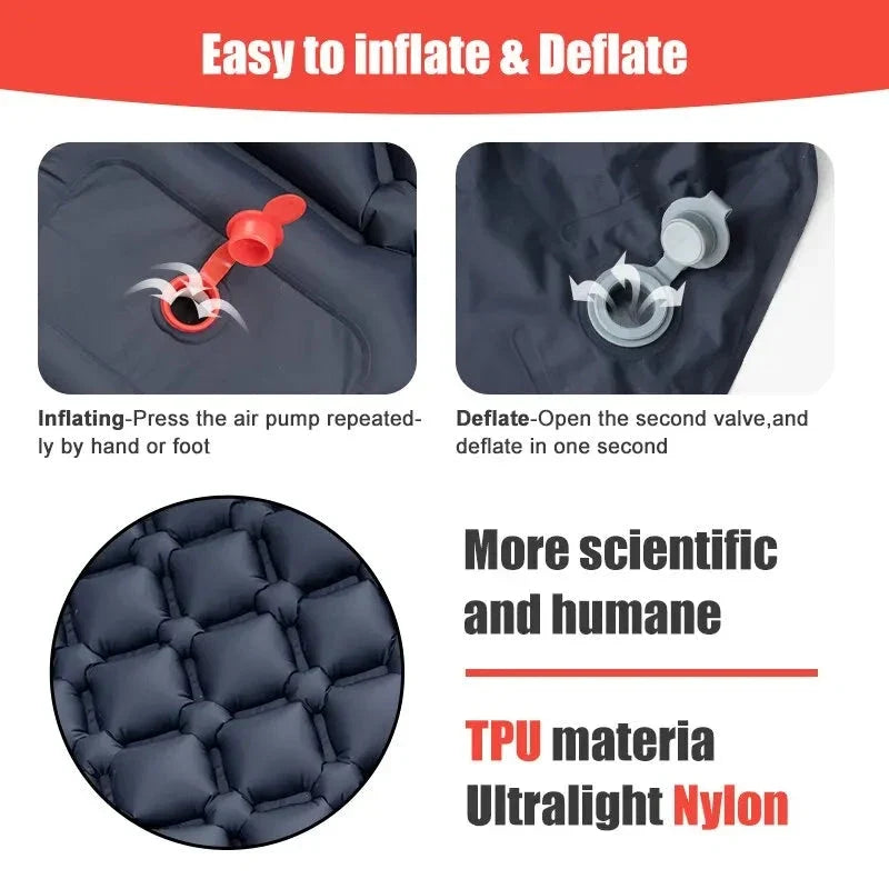 Ultralight Camping Inflatable Mattress with Built-In Pump & Pillow