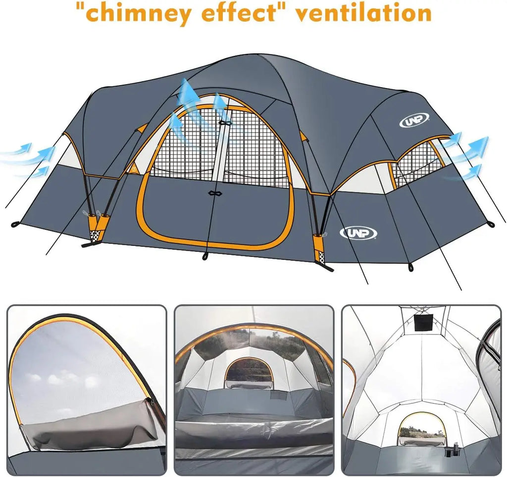 10-Person Family Camping Tent Easy Setup Waterproof 2 Rooms
