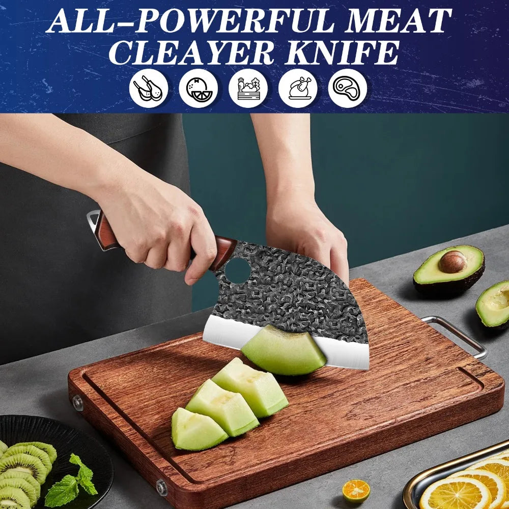 Hand-Forged Stainless Steel Chef Knife Cleaver with Sheath