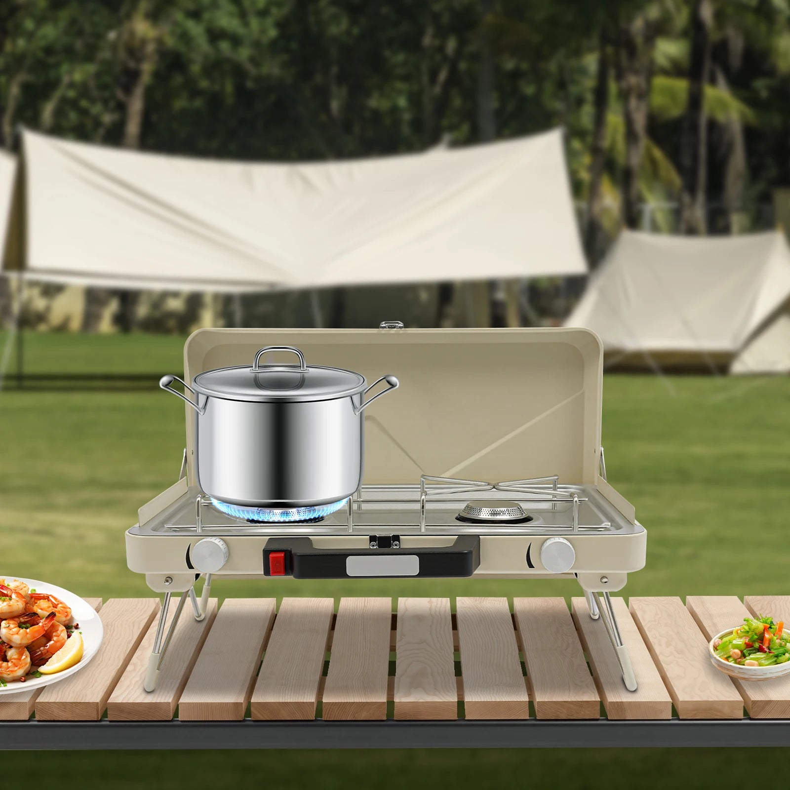 Dual Burner Camping Stove 2x3500W Foldable Gas Stove with Ignition