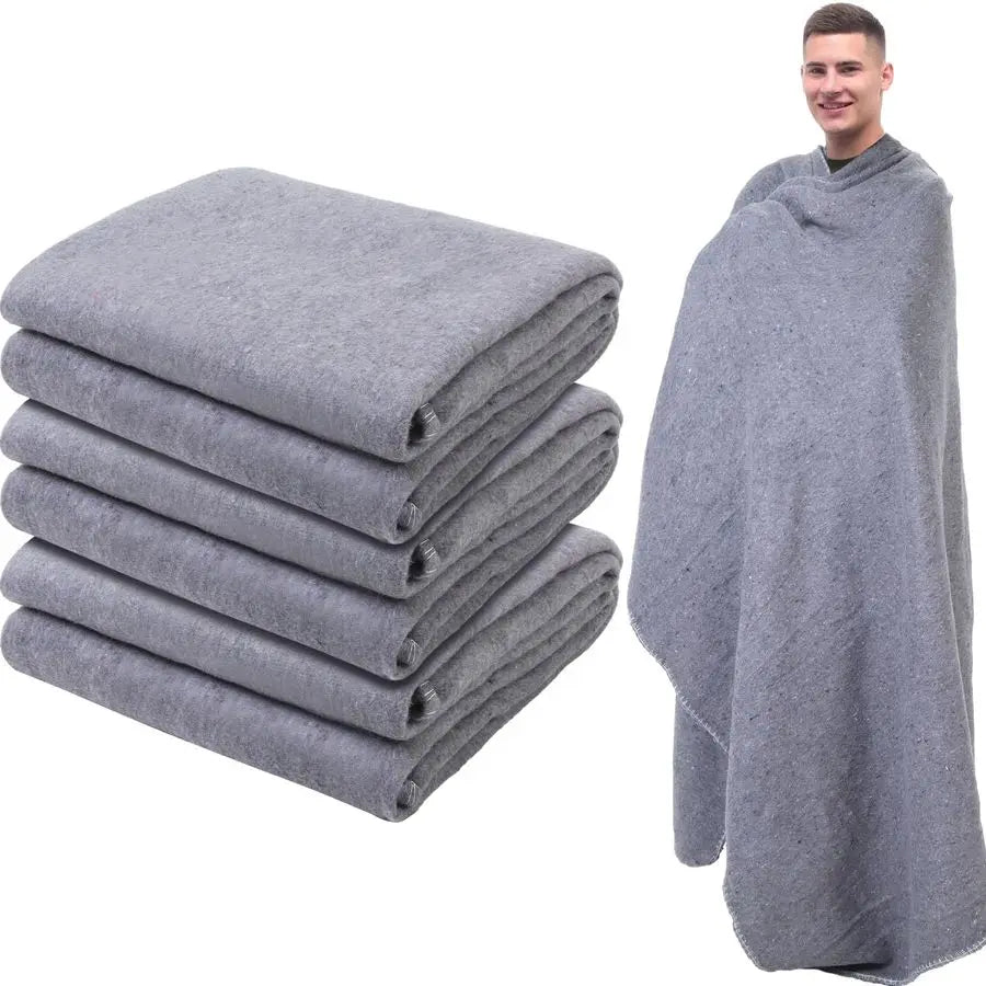 Bulk set of three military-style wool camping blankets, fire retardant and durable for outdoor use 60x80