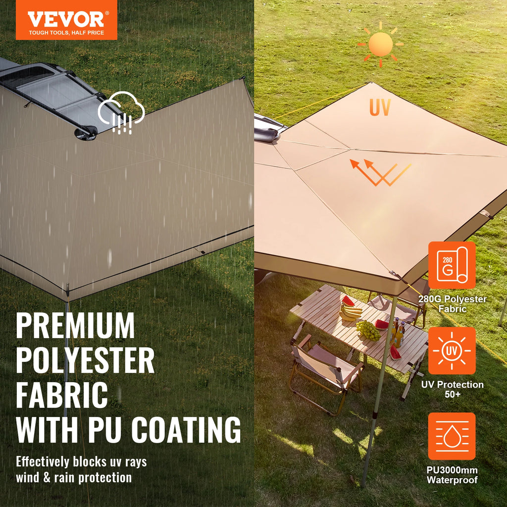 Retractable Vehicle Awning Car Side Awning with Storage Bag