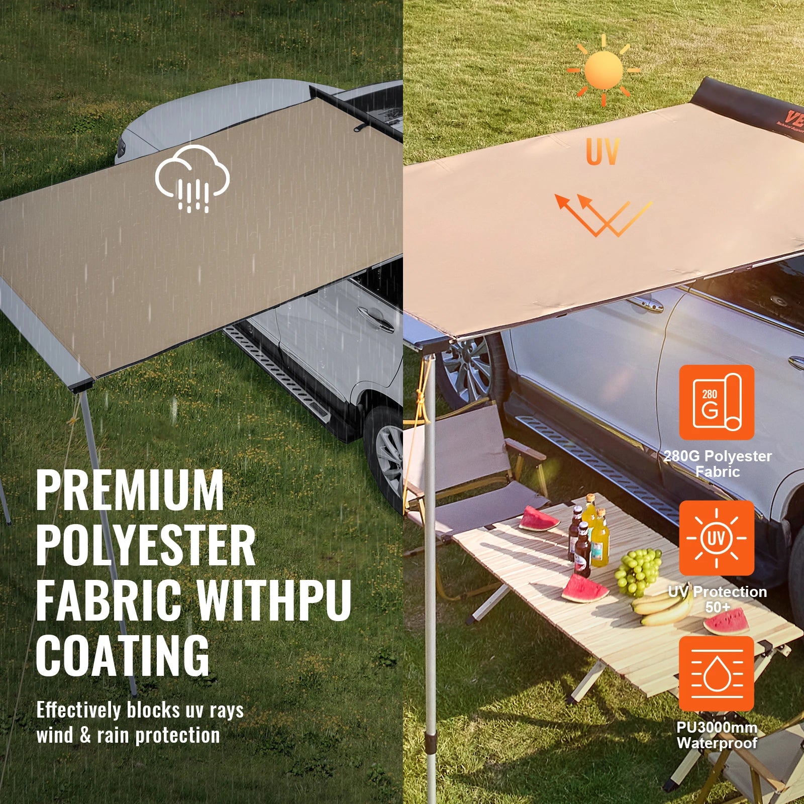 VEVOR Retractable Vehicle Awning Car Side Awning with Storage Bag