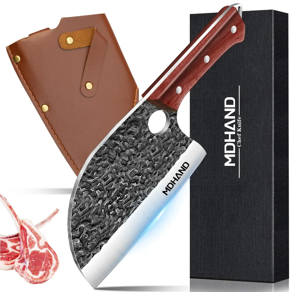 Hand-Forged Stainless Steel Chef Knife Cleaver with Sheath