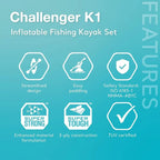 Inflatable deluxe kayak with paddle, high-output pump, and adjustable seat made from durable PVC