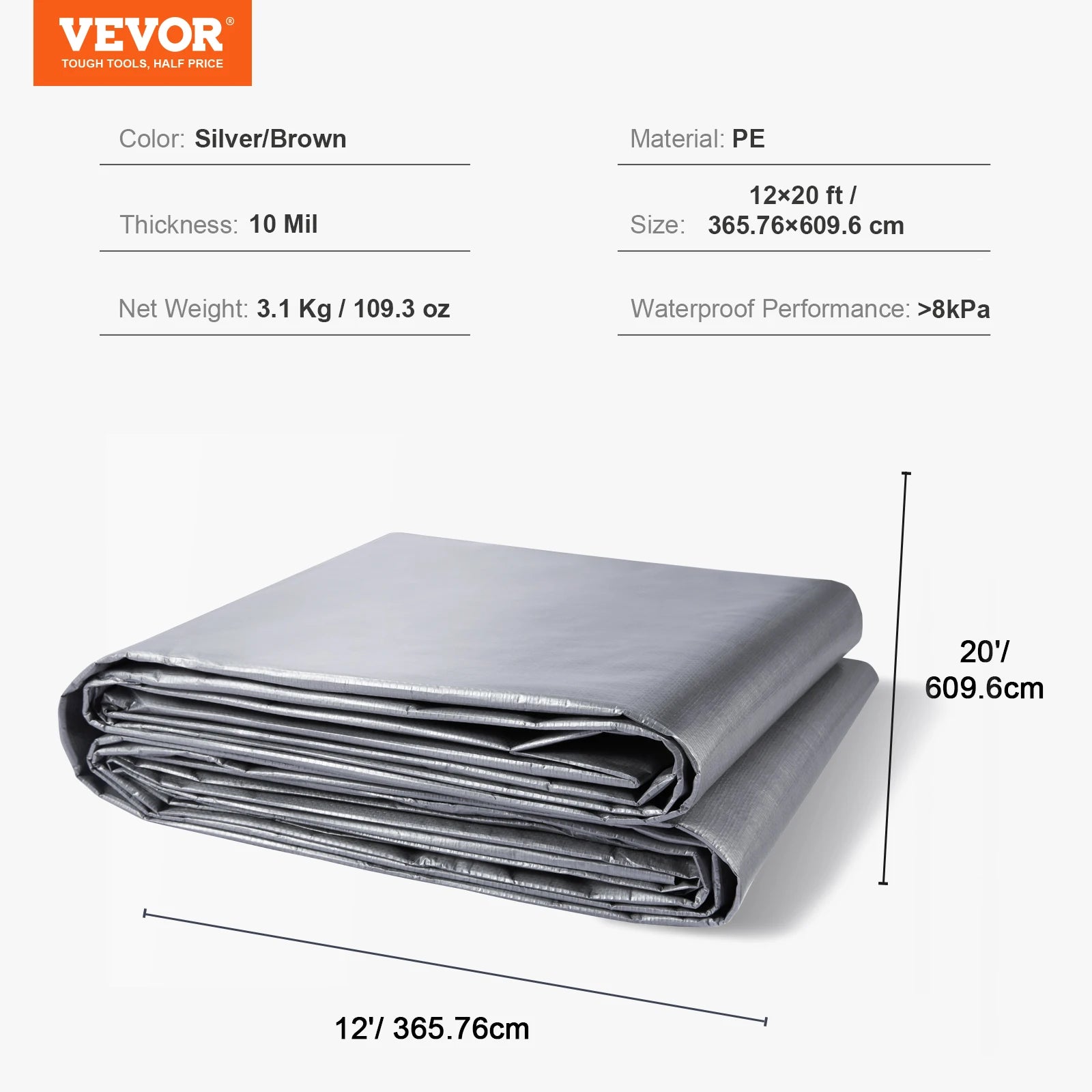 Heavy Duty Waterproof Tarp Tear-Proof Poly Tarpaulin with Grommets