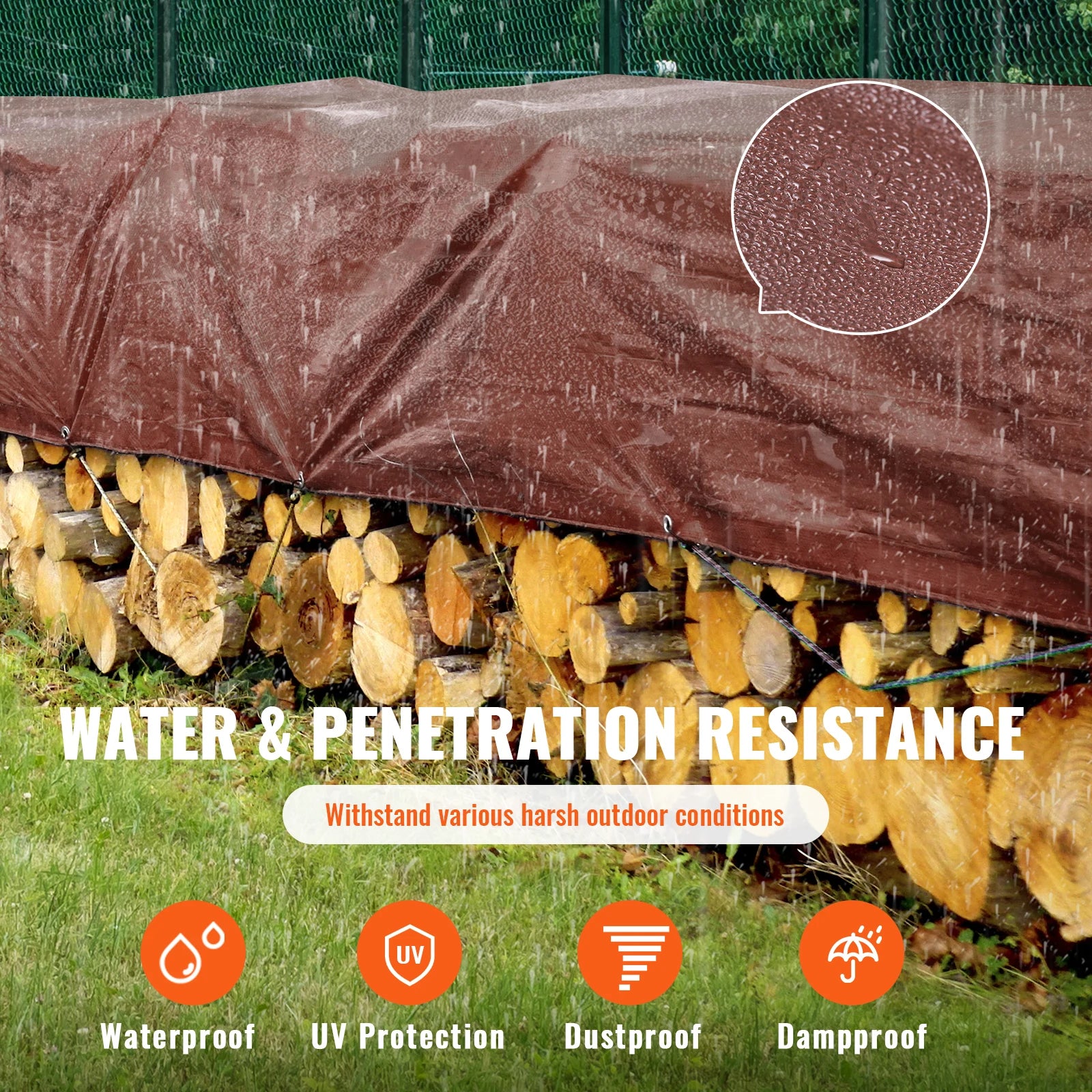 Heavy Duty Waterproof Tarp Tear-Proof Poly Tarpaulin with Grommets