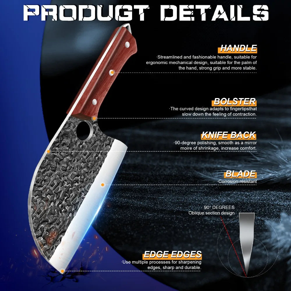 Hand-Forged Stainless Steel Chef Knife Cleaver with Sheath