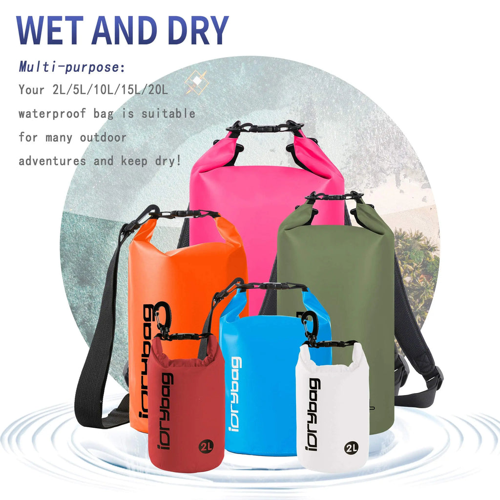 IDrybag Waterproof Dry Bag 2L 5L 10L PVC for Kayaking Boating Camping