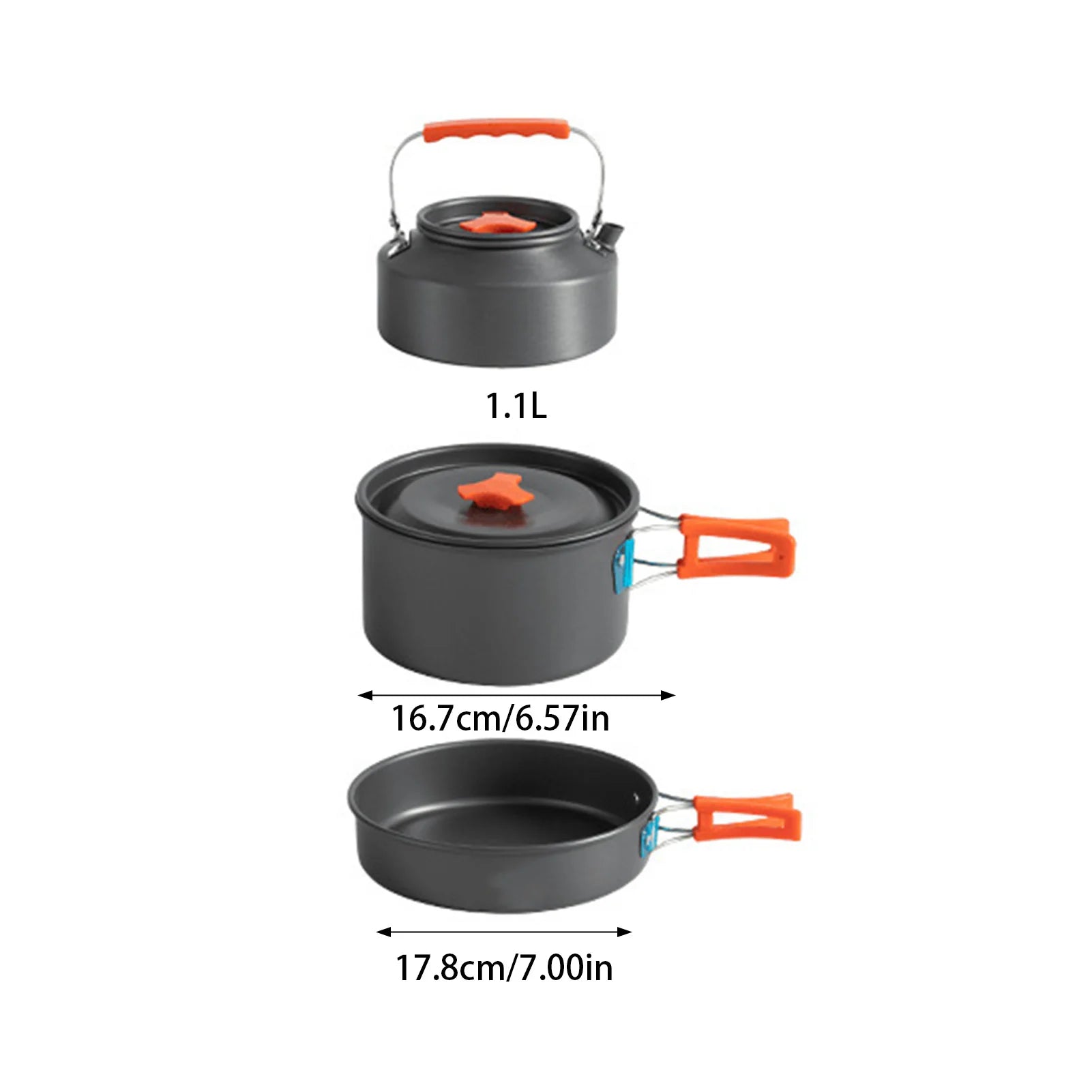 3-Piece Camping Cookware Set Non-Stick Aluminum Pot Pan Kettle