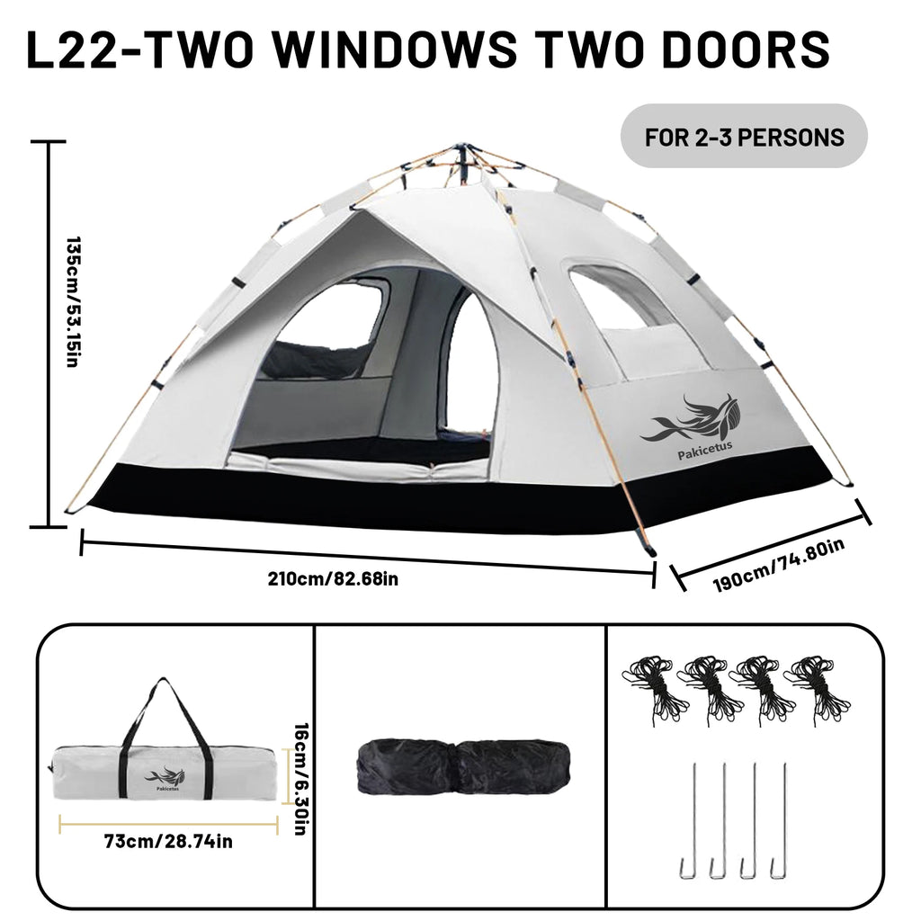 PAKICETUS 2-4 Person Automatic Pop Up Camping Tent, Instant Quick Setup Portable Windproof Tent, Lightweight Backpacking Shelter for Outdoor Travel Hiking Picnic